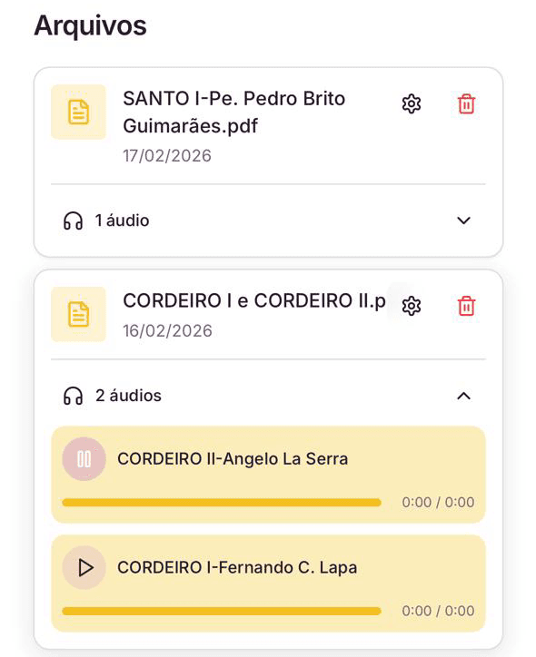 Tela de uma música no Cantare com dois players de áudio abertos